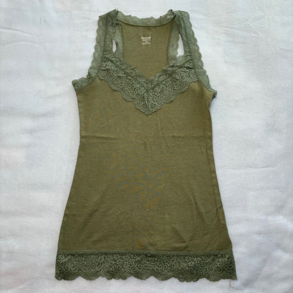 Mossimo Olive Green Lace Trim Racerback Tank Top Medium V-Neck whimsigoth fairy
